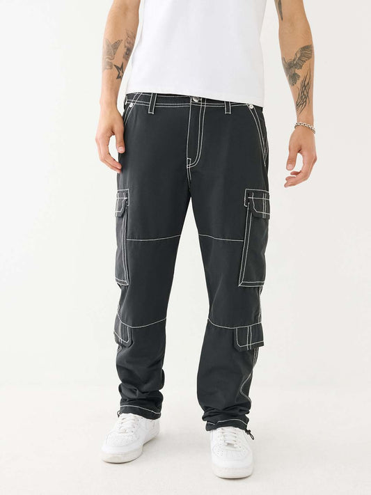 True Religion Men Black Solid Oversized Mid-Rise Trouser