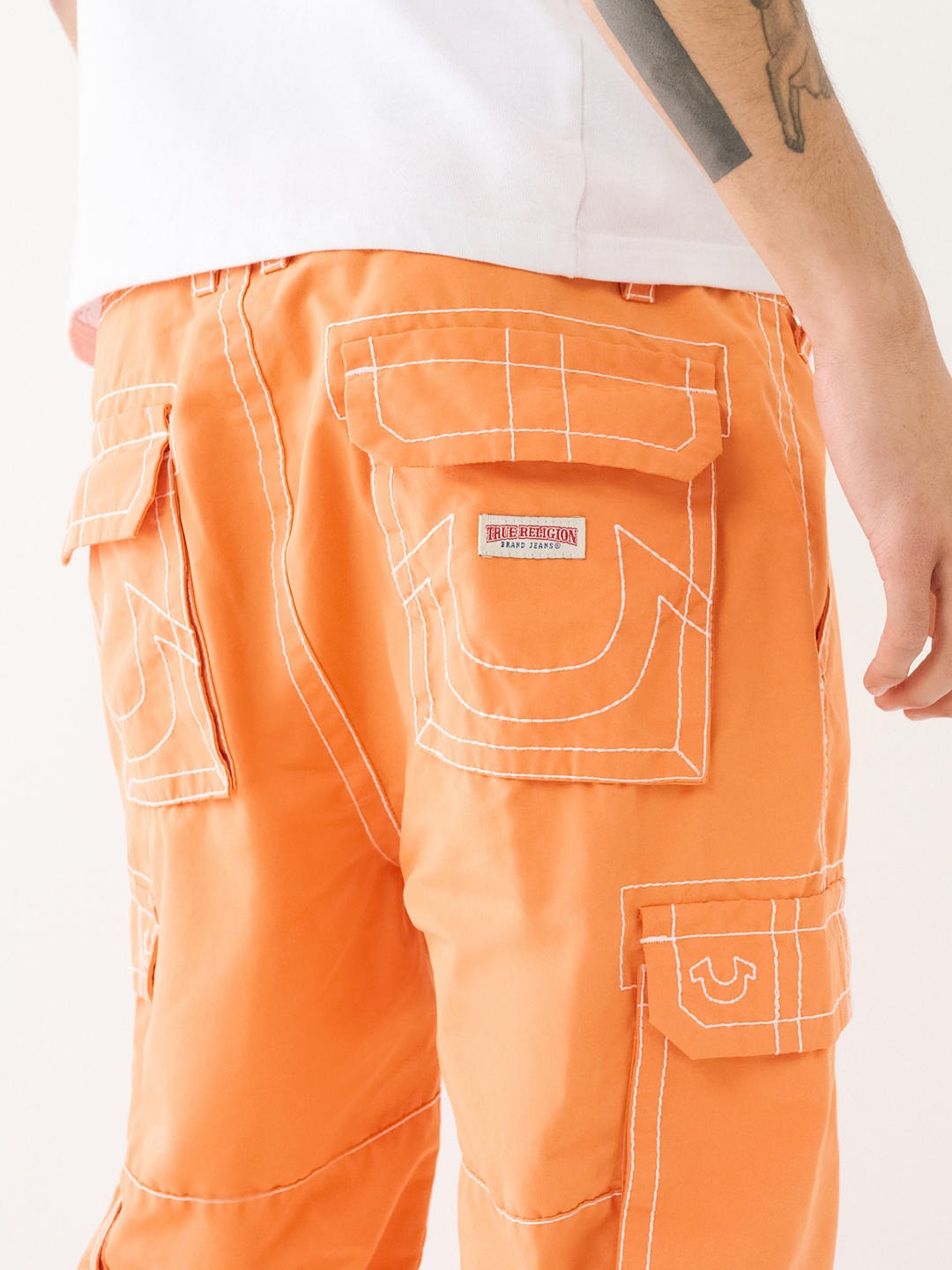 True Religion Men Orange Solid Oversized Mid-Rise Trouser