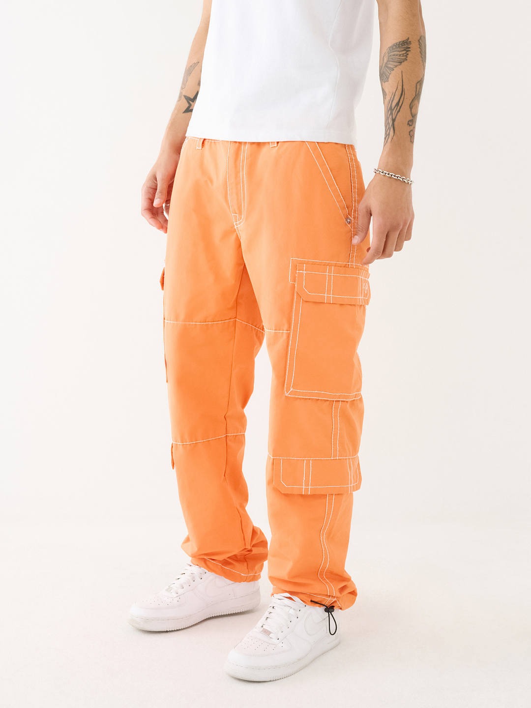 True Religion Men Orange Solid Oversized Mid-Rise Trouser