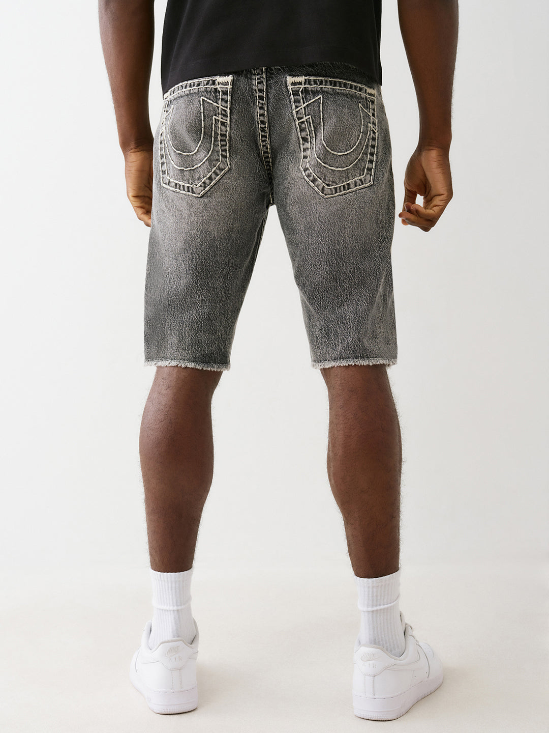 True Religion Men Black Straight Fit Washed Shorts