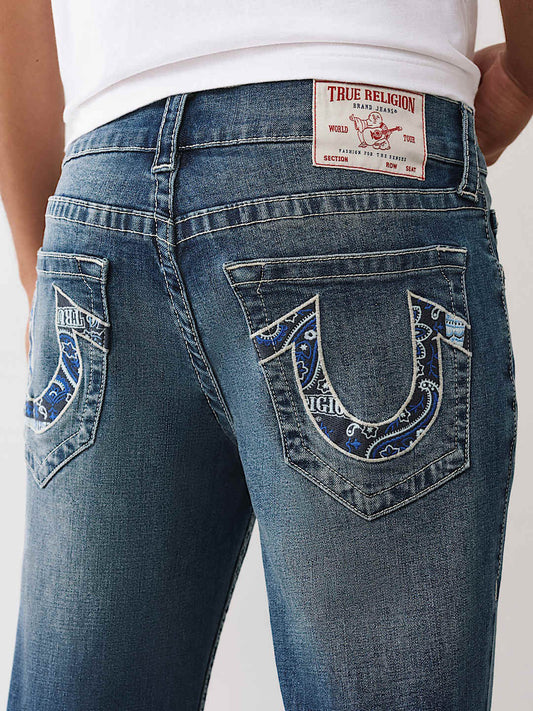 True Religion Men Embroidered Billy Bootcut Fit Medium Wash Jeans