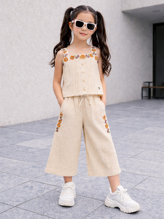 Blue Giraffe Girls Floral Cream Top