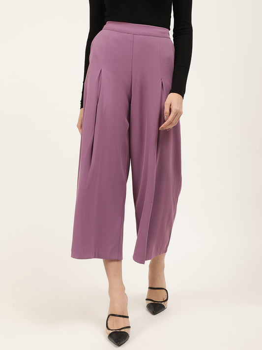 Centre Stage Women Purple Solid Loose Fit Trouser