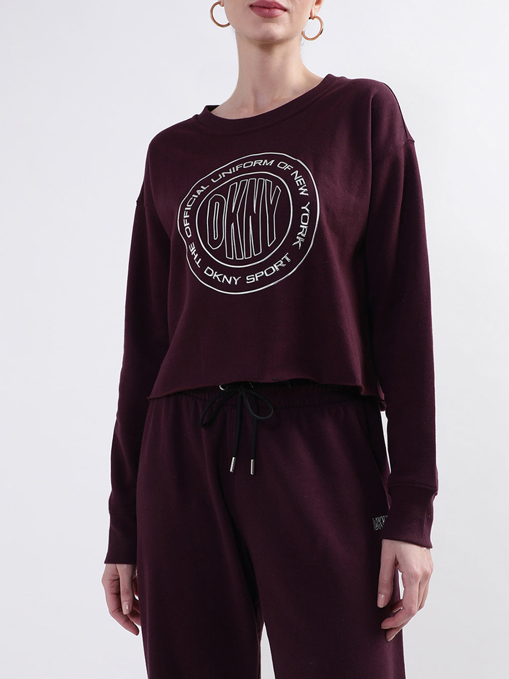 Shop DKNY Women Maroon Printed Round Neck Sweatshirt Online