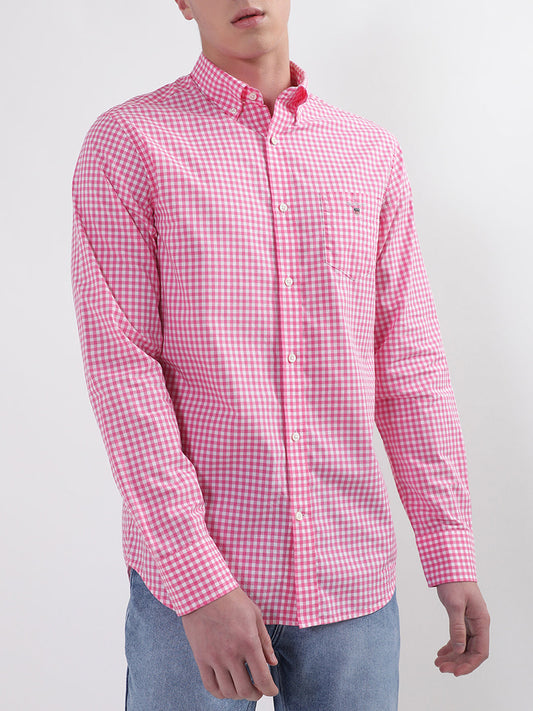 Gant Pink Broadcloth Gingham Checked Regular Fit Shirt