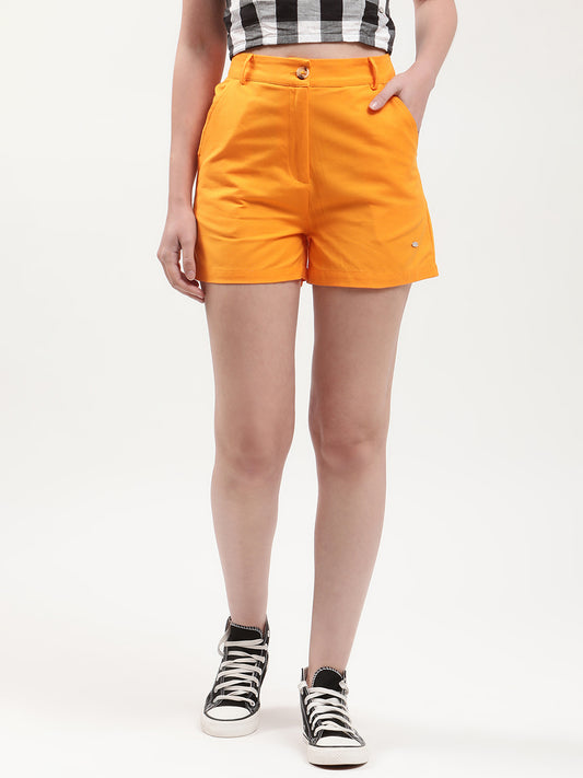 Elle Women Orange Solid Fitted Shorts