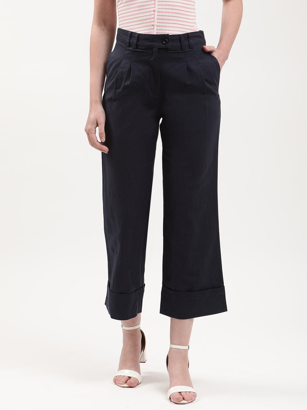 Elle Women Blue Semi Fitted Trouser