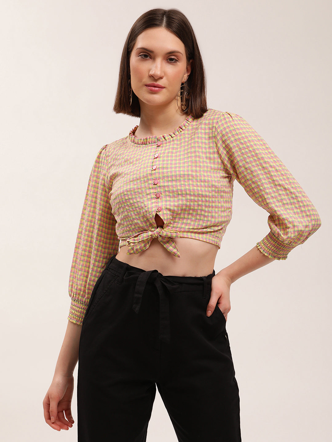 Shop Elle Women Multi Checked Round Neck Top Online – Iconic India
