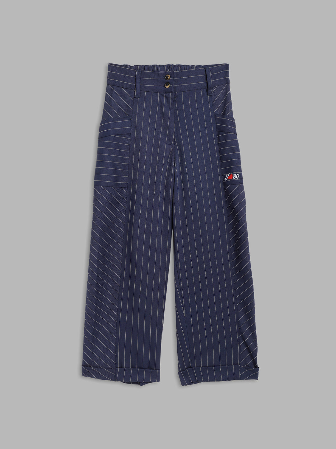 Blue Giraffe Girls Navy Blue Striped Loose Fit Trouser