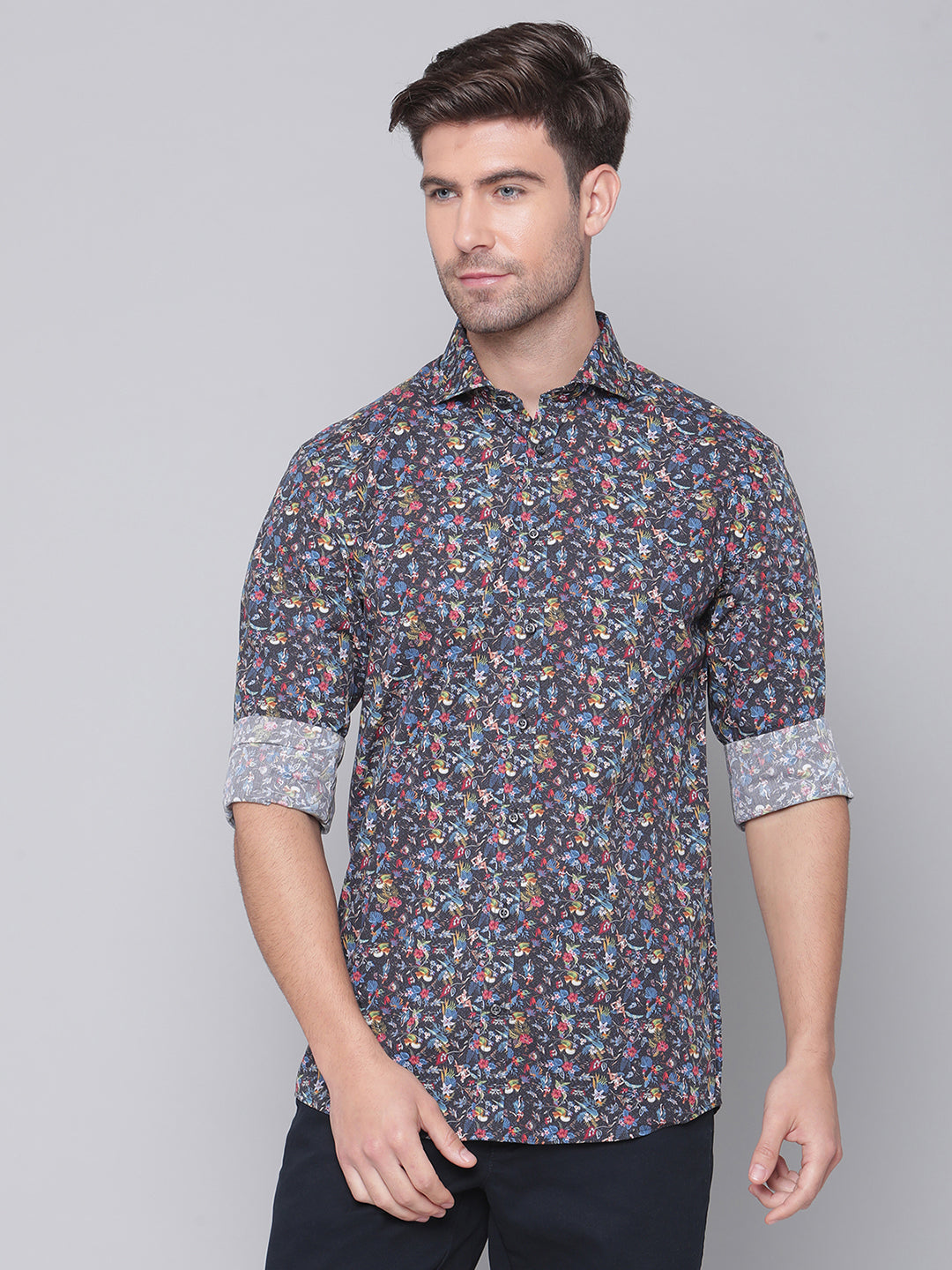 Bruun & Stengade Men Blue Printed Cutaway Collar Shirt