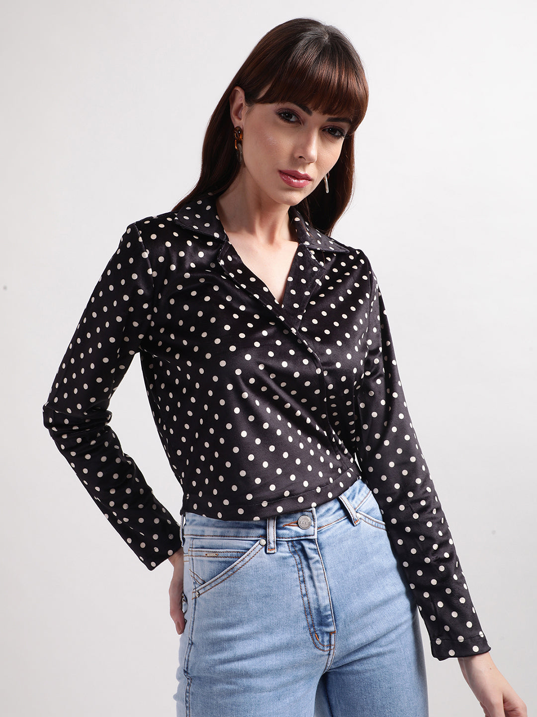 Elle Women Black Printed Collar Top