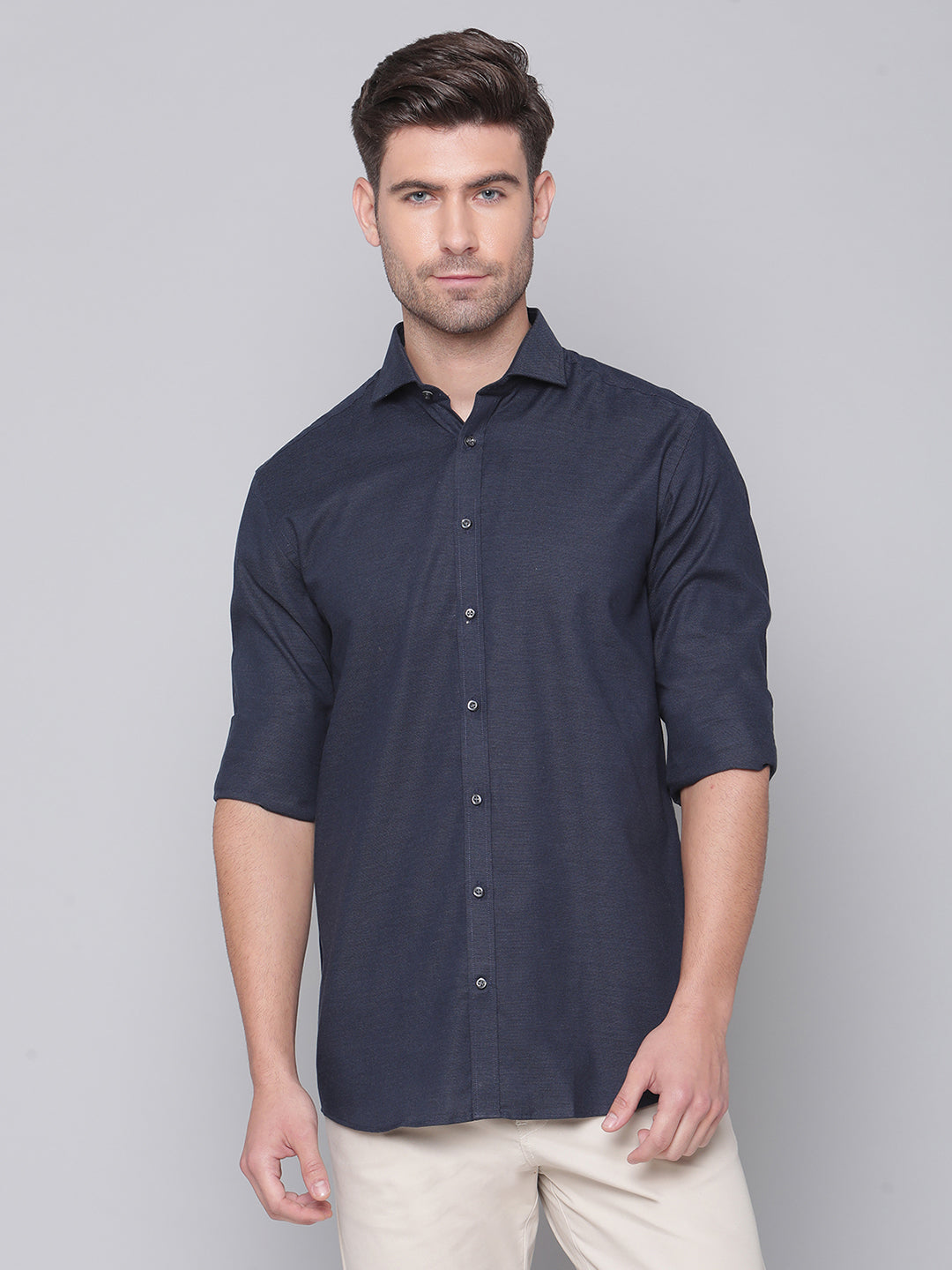 Bruun & Stengade Men Blue Printed Cutaway Collar Shirt