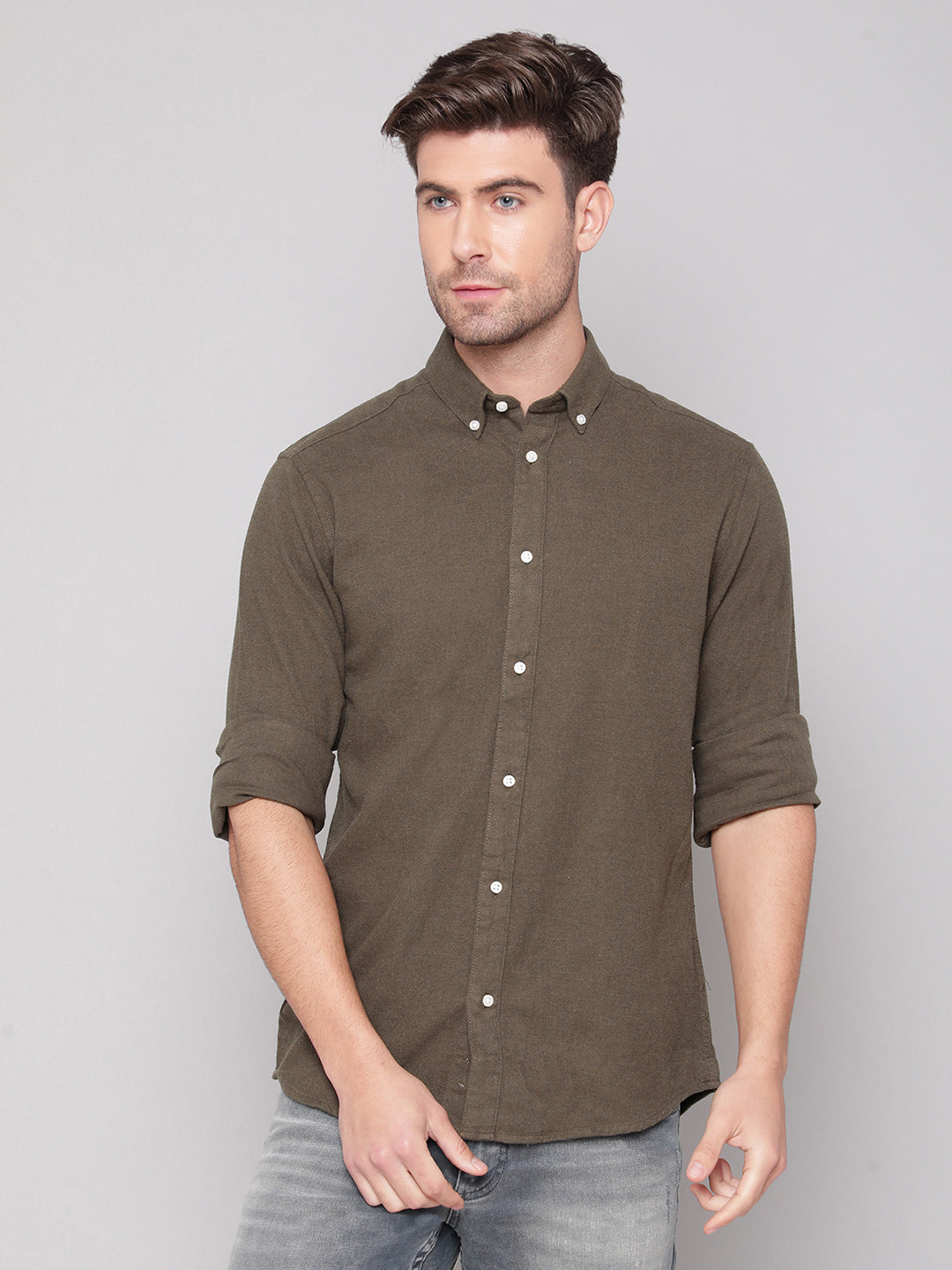 Bruun & Stengade Men Green Solid Collar Shirt