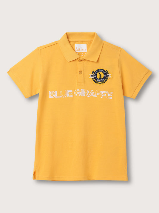 Blue Giraffe Kids Yellow Embroidered Regular Fit Polo T-Shirt