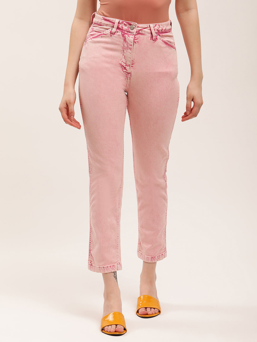 Elle Women Pink Solid Regular Fit Jeans