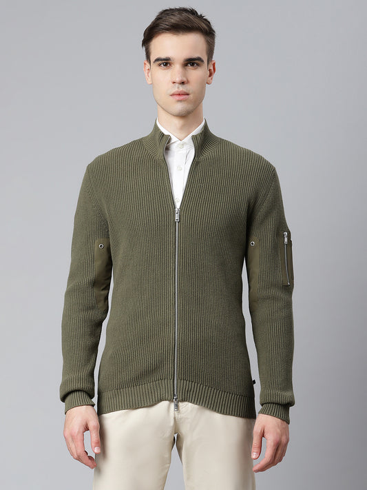 Matinique Men Olive Solid Round Neck Sweater
