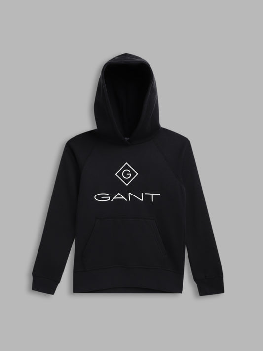 Gant Boys Black Solid Hooded Sweatshirt