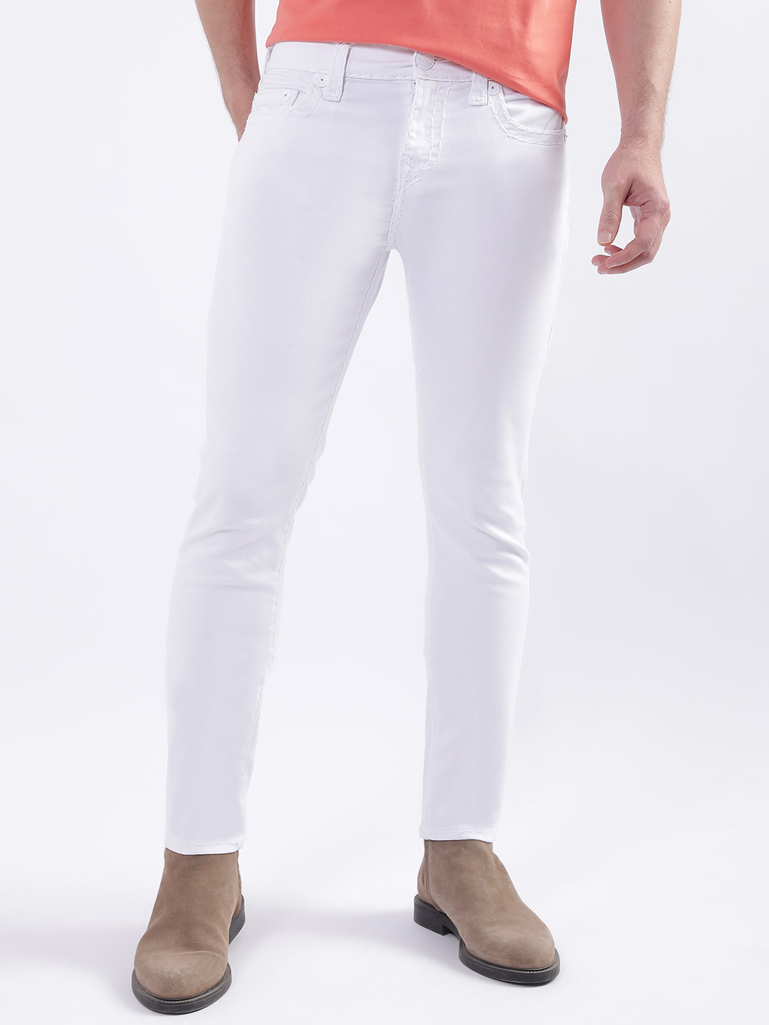 True Religion Men White Solid Skinny Fit Jeans