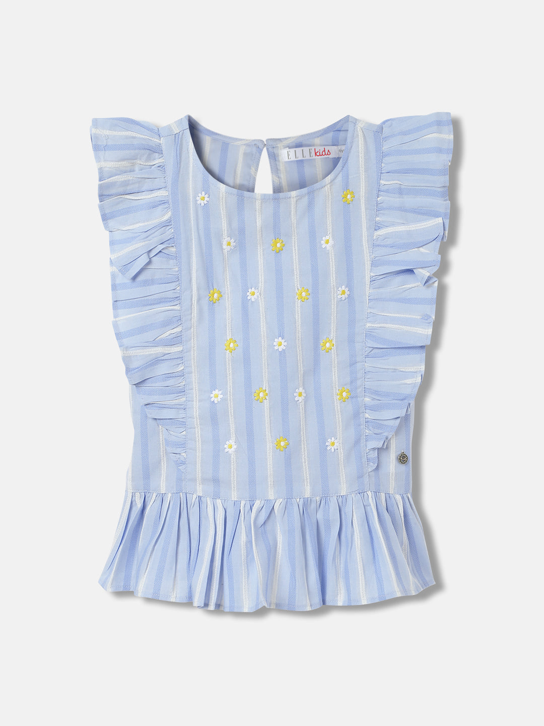 Elle Kids Girls Blue Striped Round Neck Short Sleeves Top