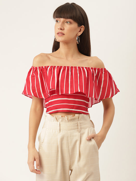 Elle Women Red Printed Round Neck Top