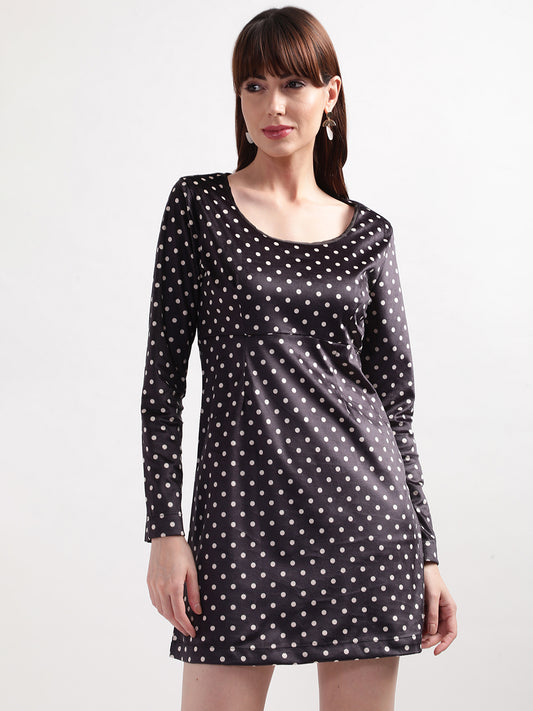 Elle Women Black Printed Round Neck Dress