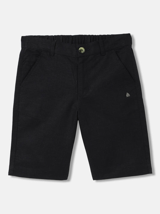 Blue Giraffe Boys Black Solid Regular Fit Shorts