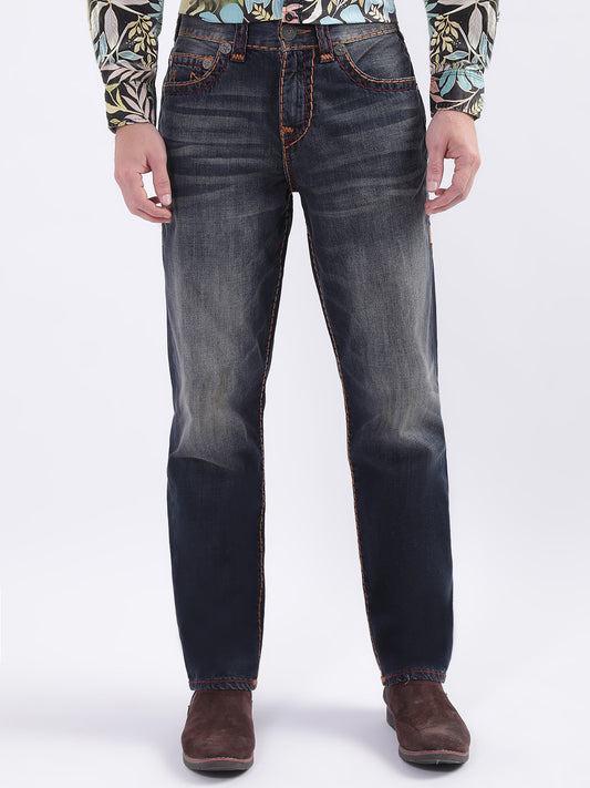 True Religion Men Blue Solid Relaxed Fit Jeans