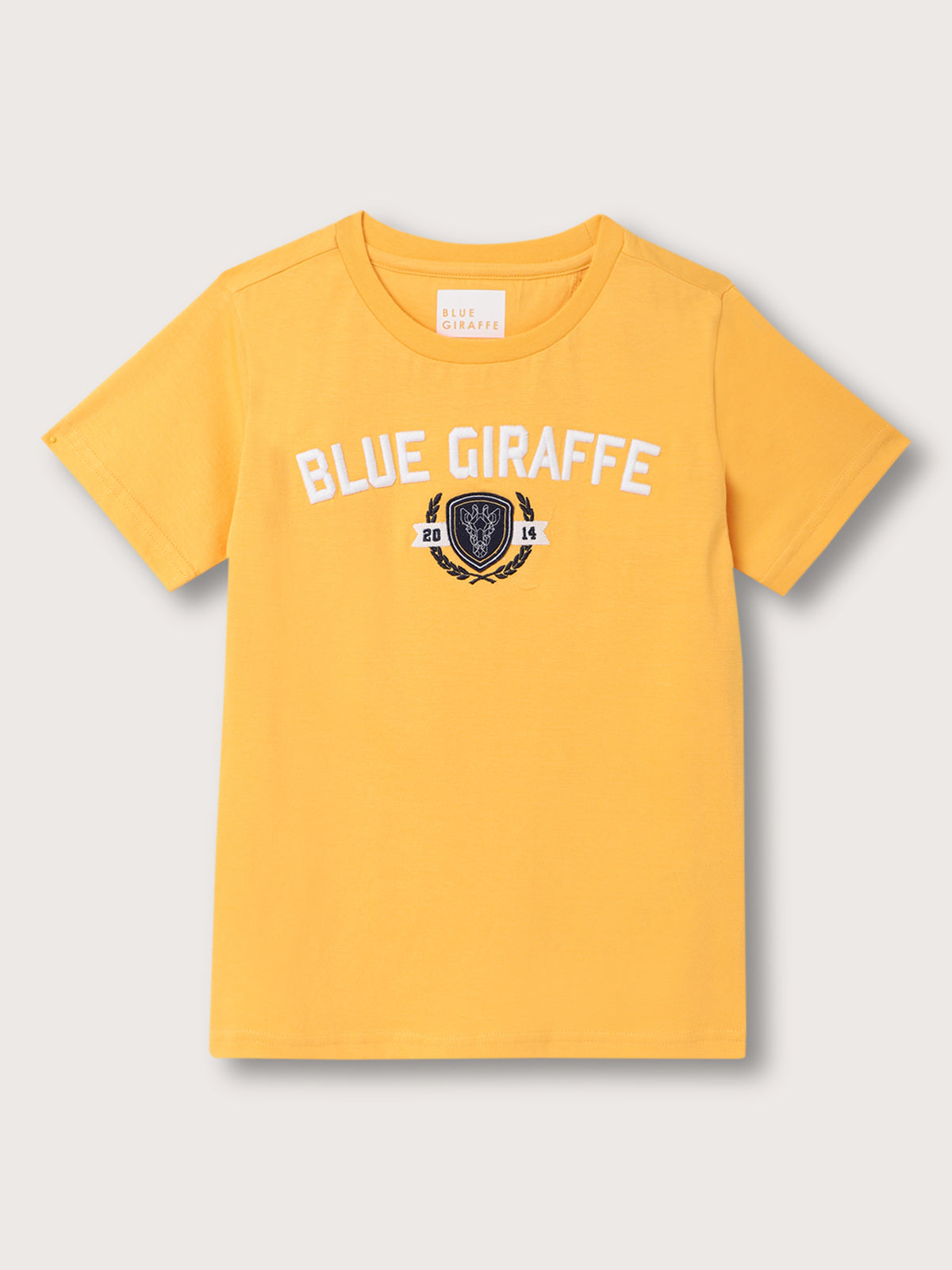 Blue Giraffe Boys Yellow Solid Round Neck TShirt