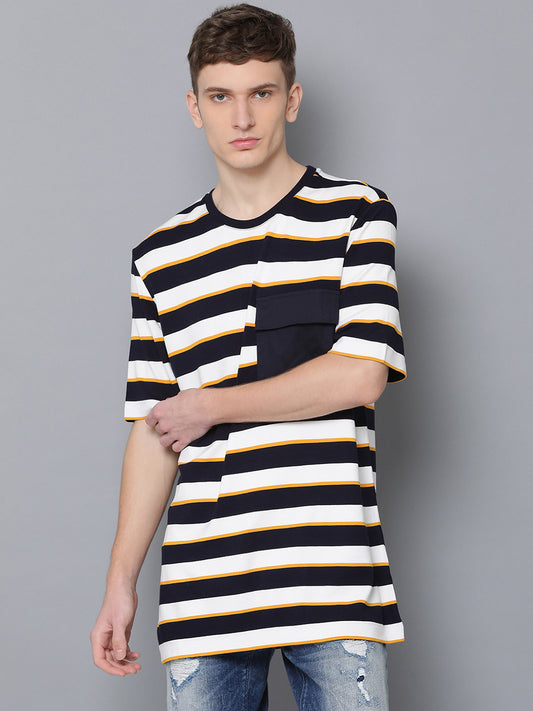 Antony Morato Blue Ink Contrast Striped Slim Fit T-Shirt