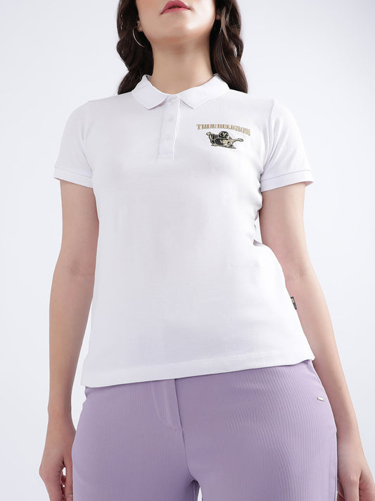 True Religion White Fashion Logo Regular Fit Polo T-Shirt