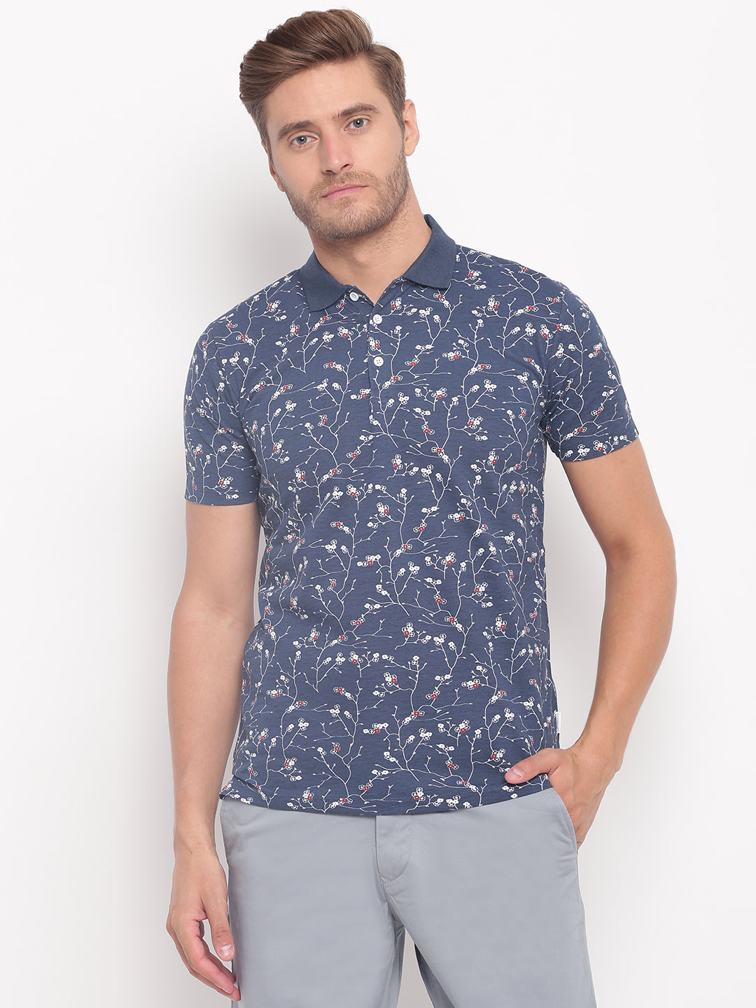 Lindbergh Blue Fashion Printed Slim Fit Polo T-Shirt