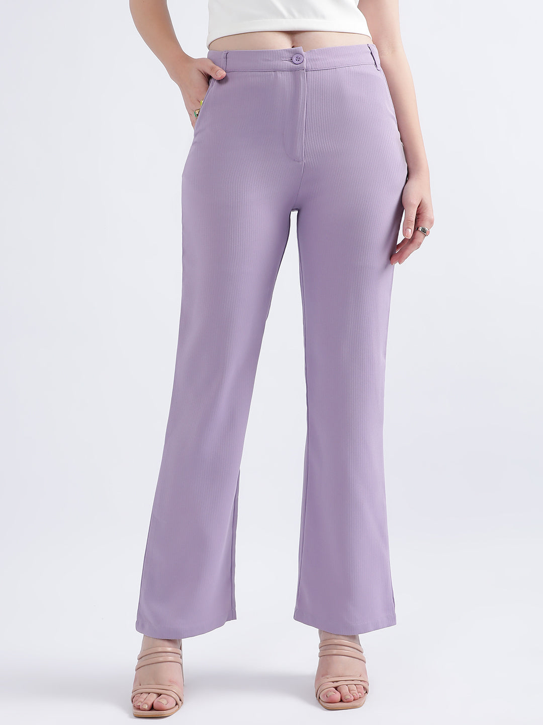 Elle Women Lilac Solid Regular Fit Trouser