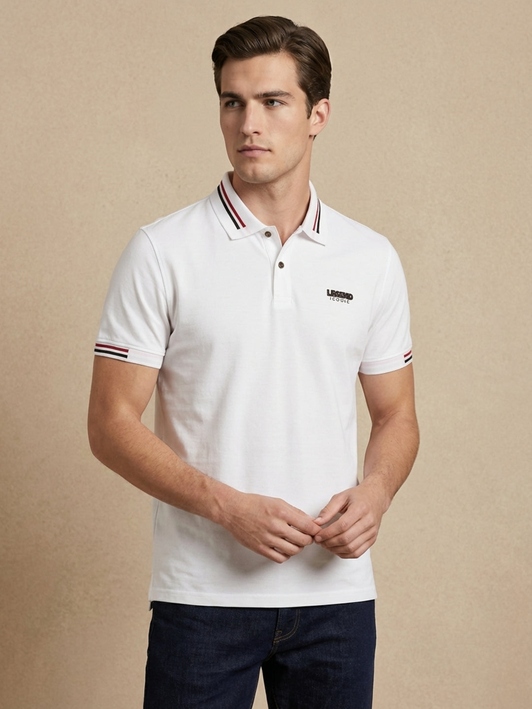 Iconic Men White Solid Regular Fit Pure Cotton Polo T-Shirt