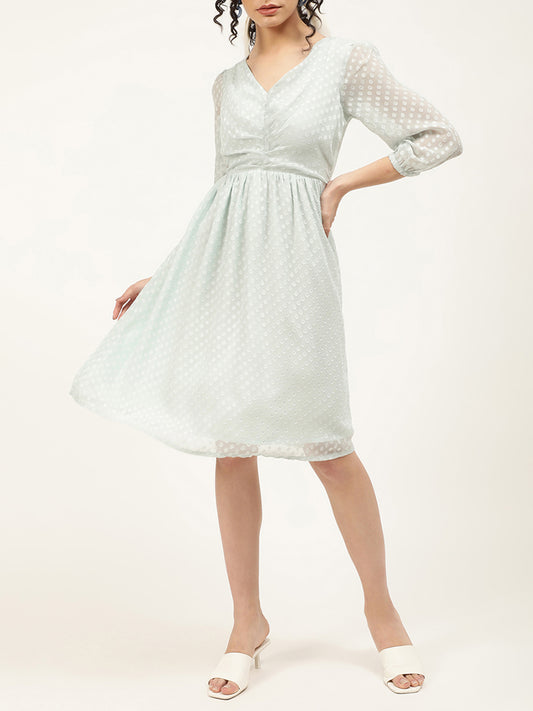 Centre Stage Women Green Self Design V Neck Dress