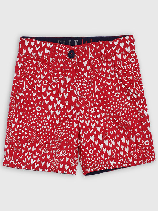 Elle Kids Girls Red Printed Regular Fit Shorts