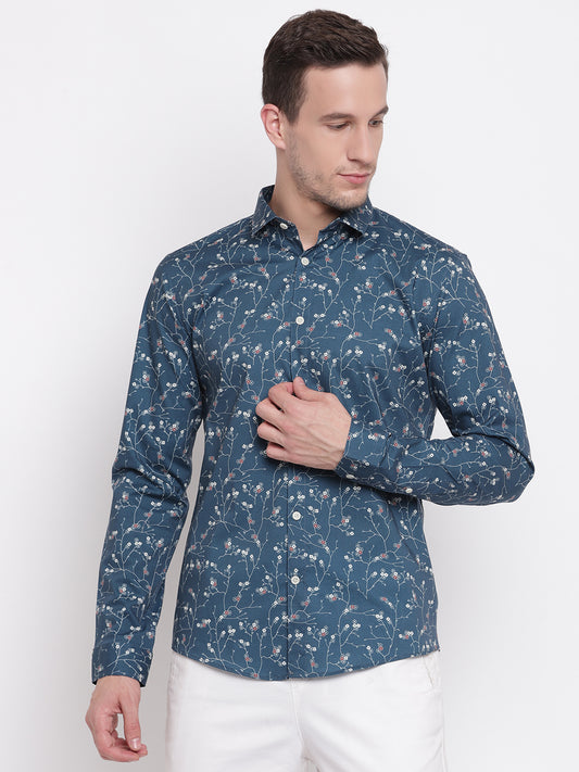 Lindbergh Blue Fashion Printed Slim Fit Shirt