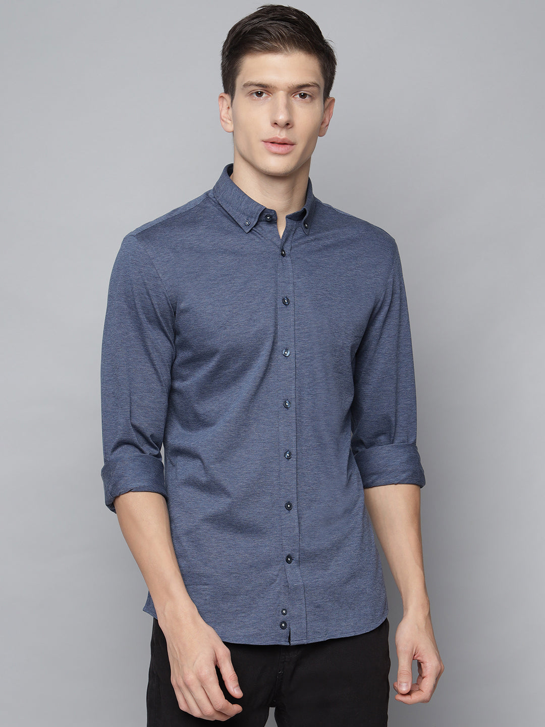Lindbergh Men Blue Solid Button Down Collar Shirt