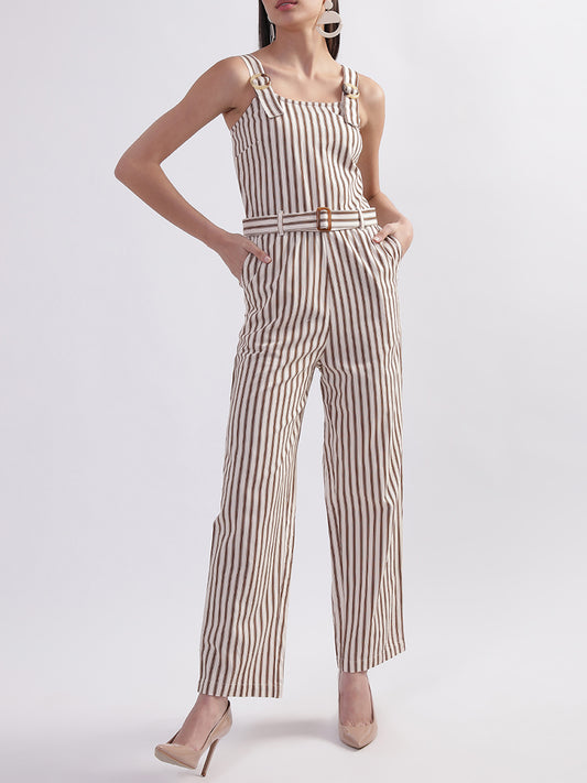 Elle Women Multi Square Neck Striped Jumpsuit