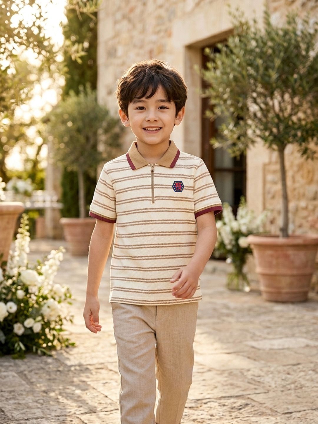 Blue Giraffe Boys White Solid Polo Tshirt