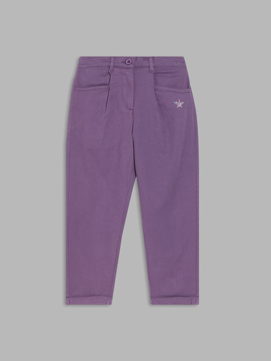 Elle Kids Girls Purple Solid Relaxed Fit Trouser