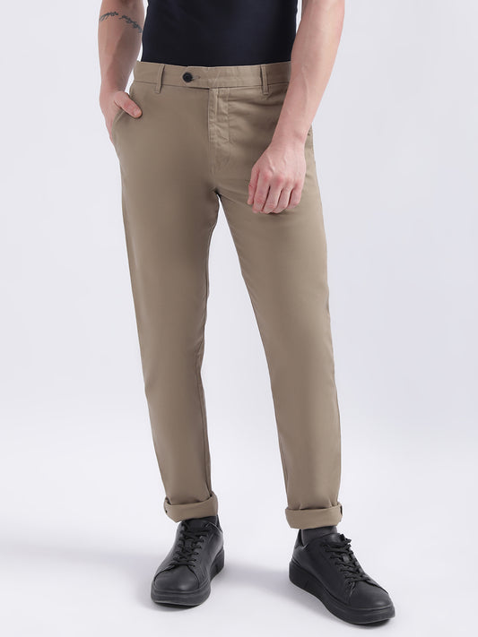 Iconic Men Brown Solid Slim Fit Trouser