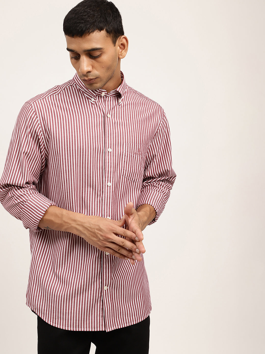 Gant Maroon Striped Regular Fit Shirt