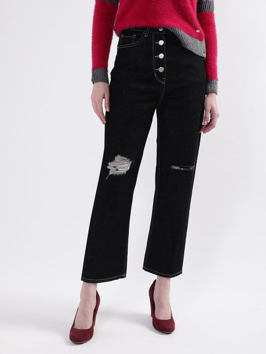 Elle Women Black Solid Straight Fit Jeans