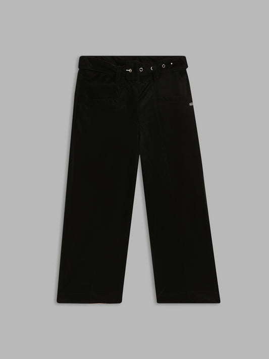 Elle Kids Girls Black Solid Wide Leg Trouser