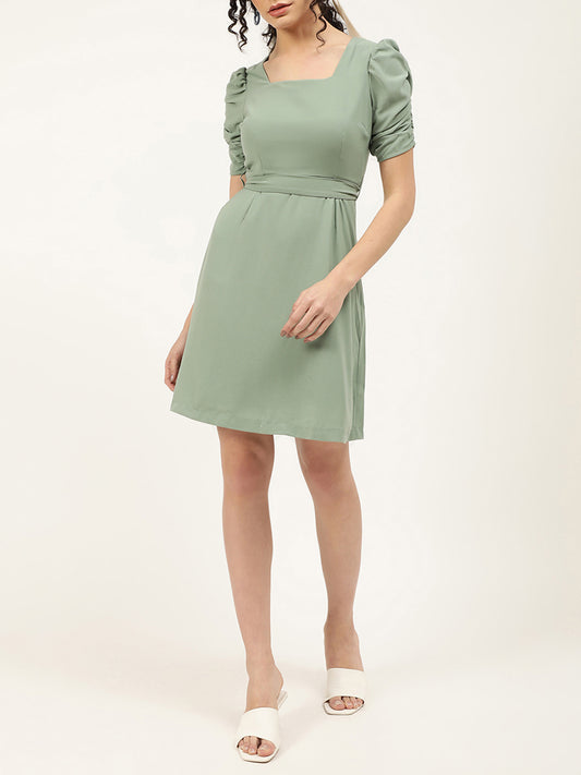 Centre Stage Women Green Solid Square Neck Dress