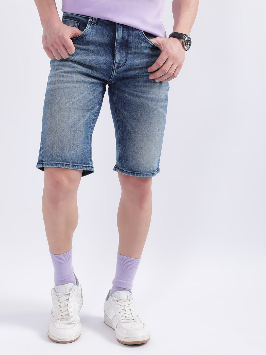 Iconic Men Blue Embroidered Regular Fit Shorts