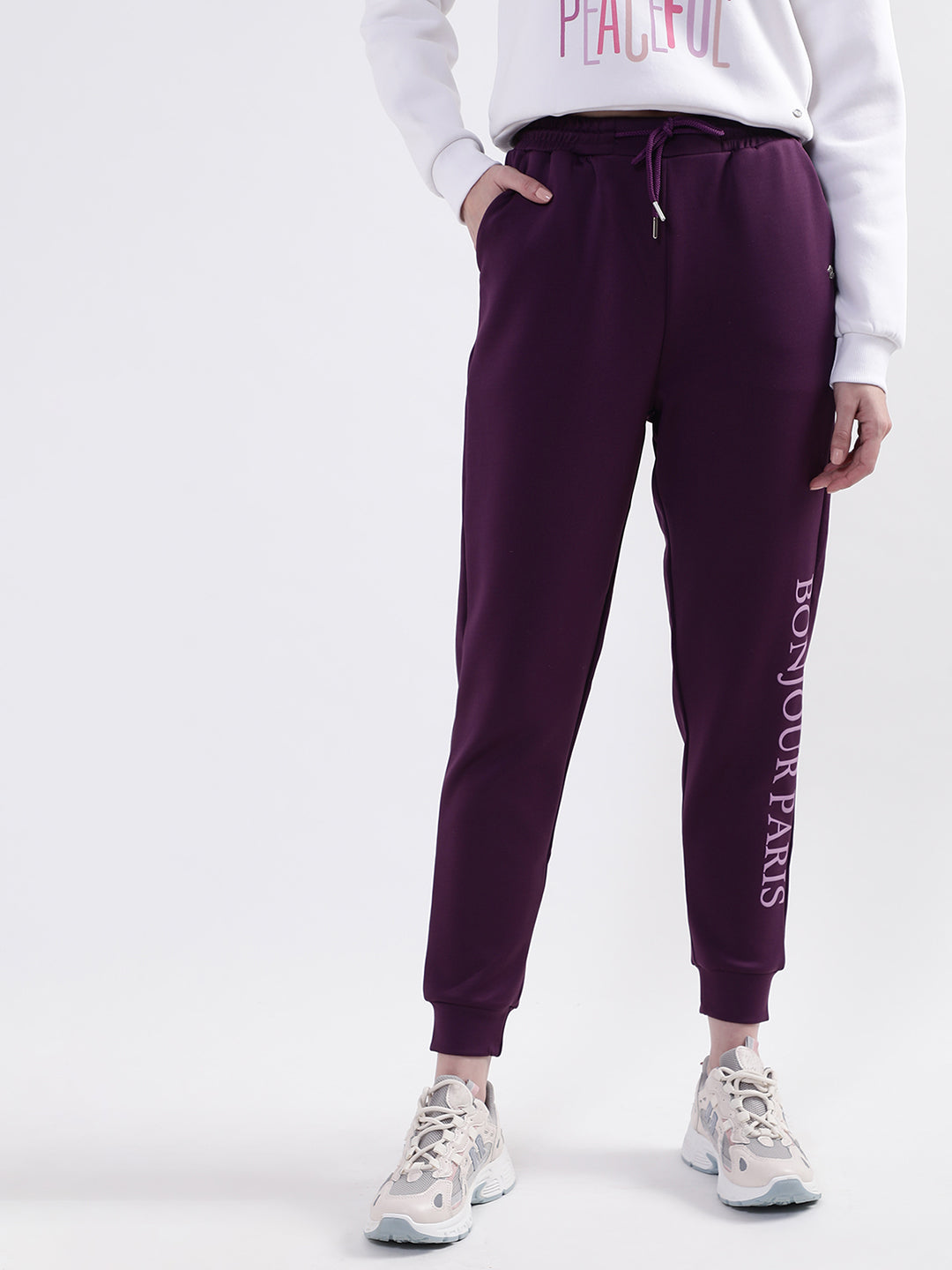 Elle Women Purple Solid Regular Fit Sweatpant