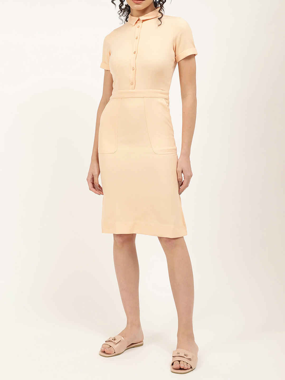 Centre Stage Women Orange Solid Collar Dress
