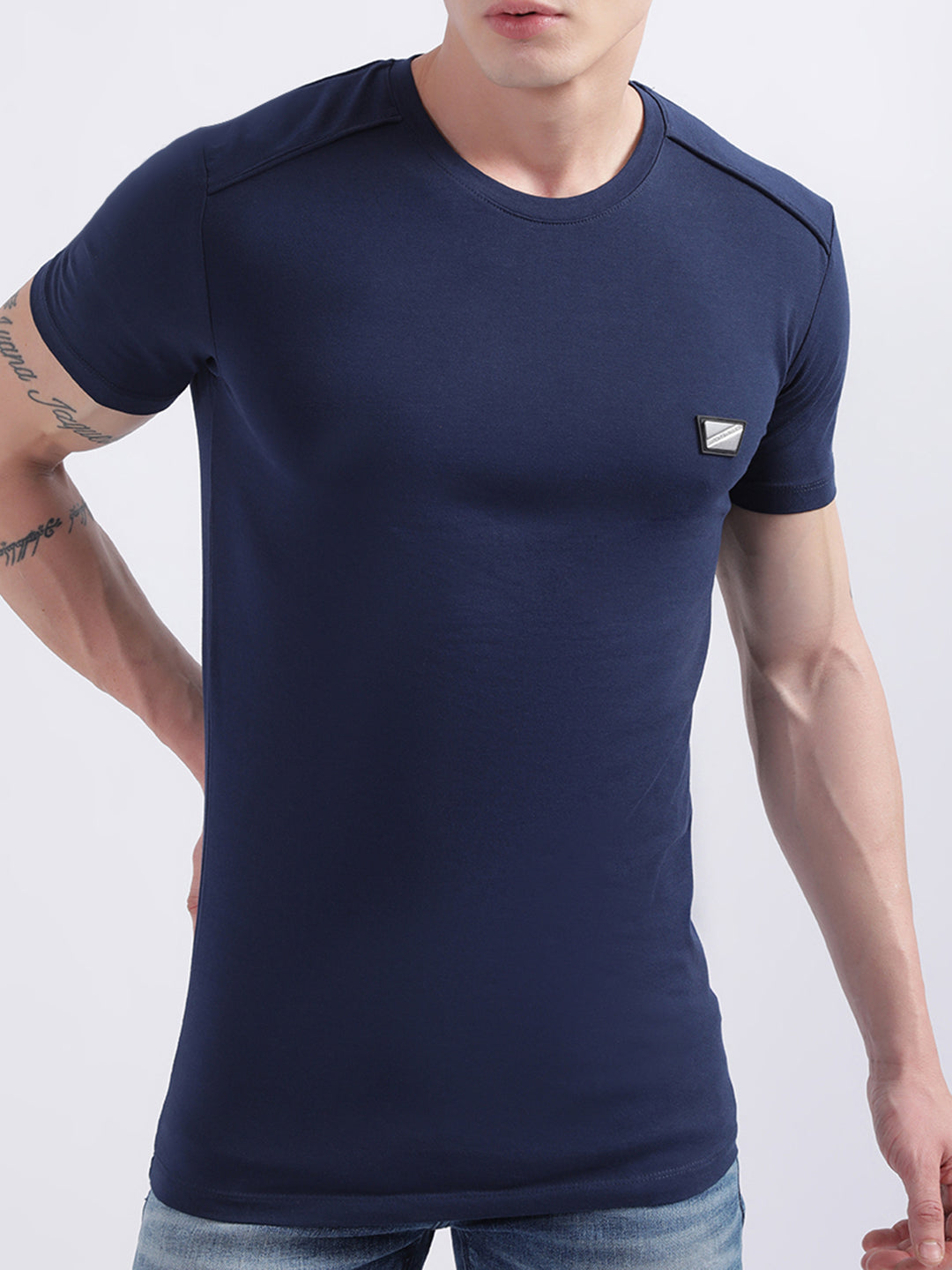 Antony Morato Men Blue Applique Slim Fit T-shirt