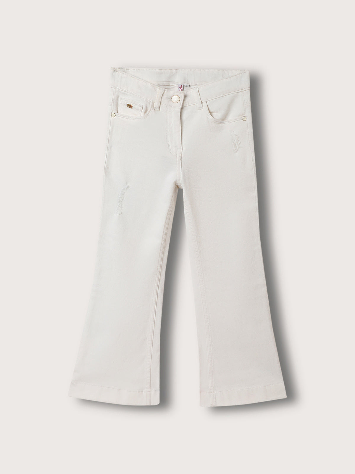 Elle Kids Girls White Solid Bootcut Jeans